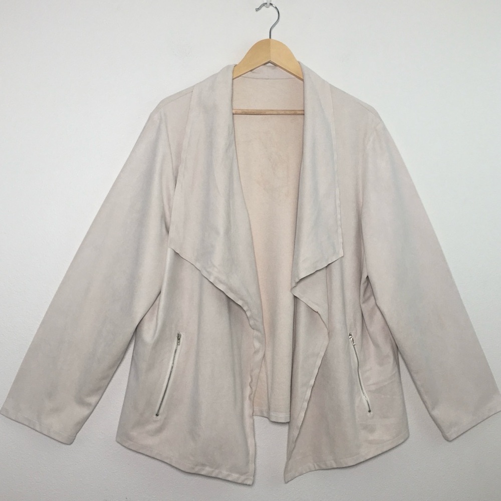 Cream Open Front Waterfall Cardigan